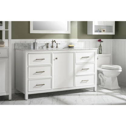 Legion Furniture WLF2160S 60" White Freestanding Vanity With White Carrara Marble Top and Single White Ceramic Sink