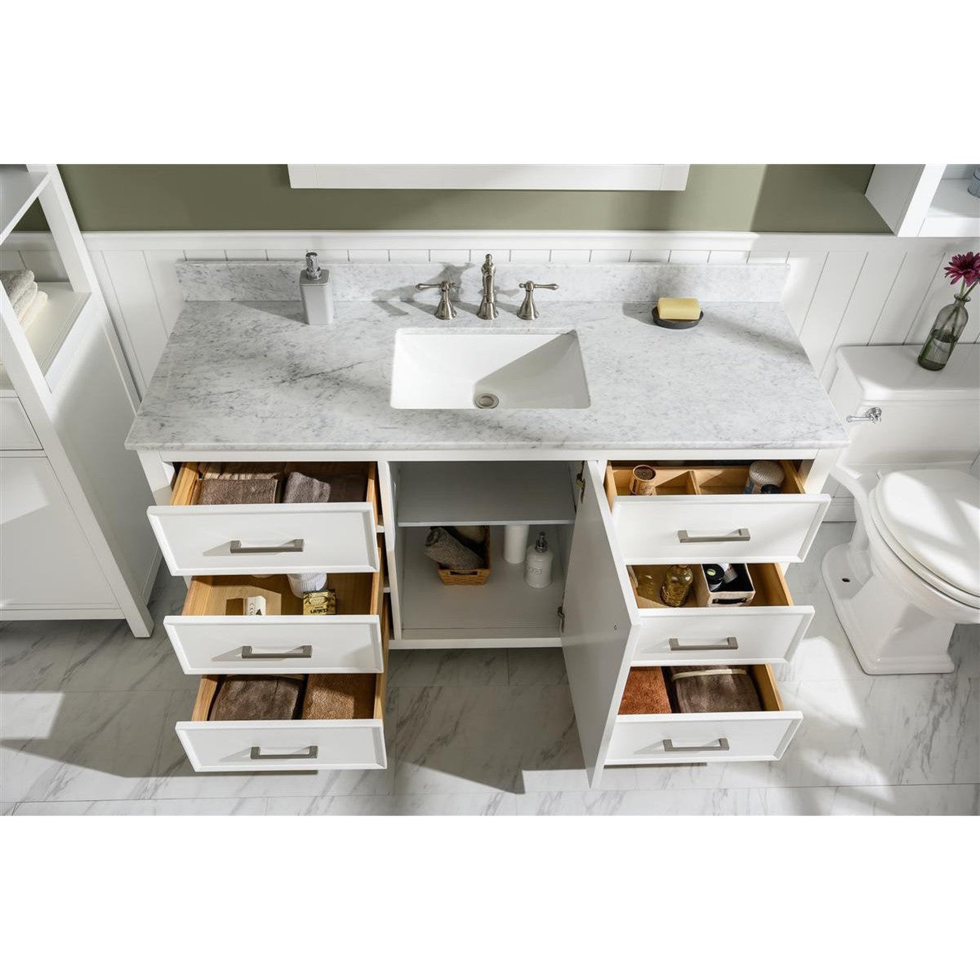 Legion Furniture WLF2160S 60" White Freestanding Vanity With White Carrara Marble Top and Single White Ceramic Sink