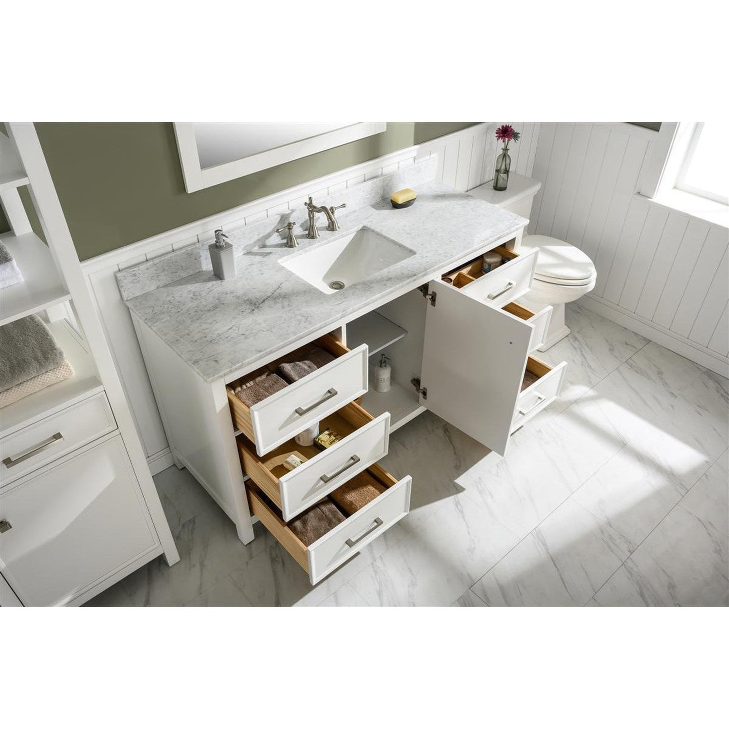 Legion Furniture WLF2160S 60" White Freestanding Vanity With White Carrara Marble Top and Single White Ceramic Sink