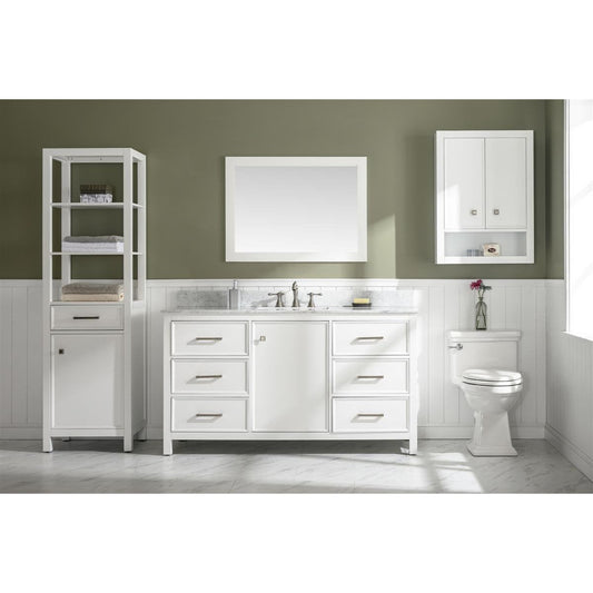 Legion Furniture WLF2160S 60" White Freestanding Vanity With White Carrara Marble Top and Single White Ceramic Sink