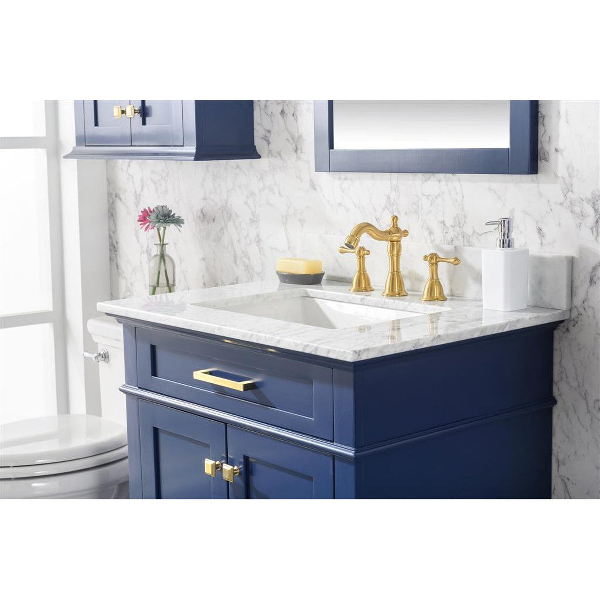 Legion Furniture WLF2230 30" Blue Freestanding Vanity With White Carrara Marble Top and White Ceramic Sink