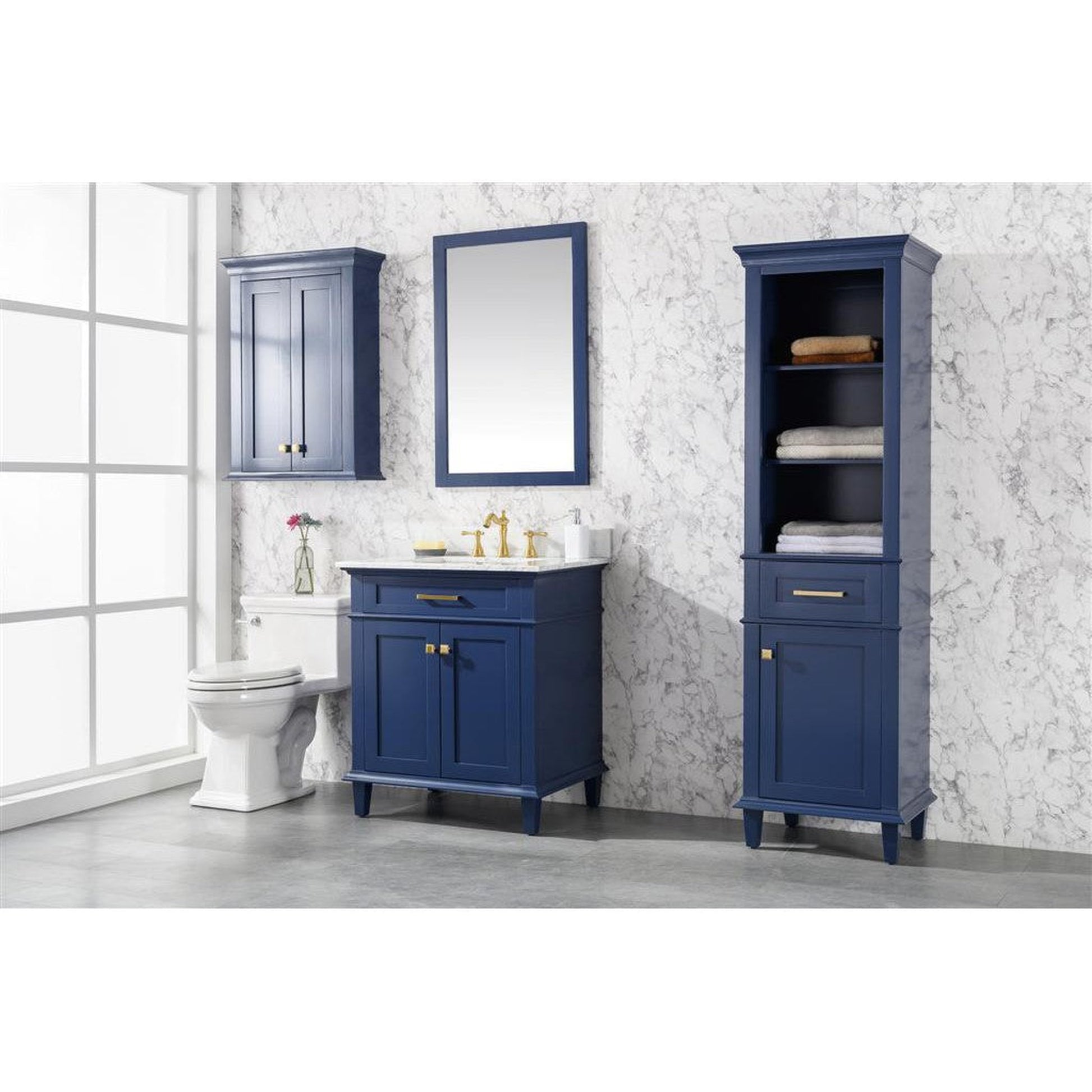 Legion Furniture WLF2230 30" Blue Freestanding Vanity With White Carrara Marble Top and White Ceramic Sink