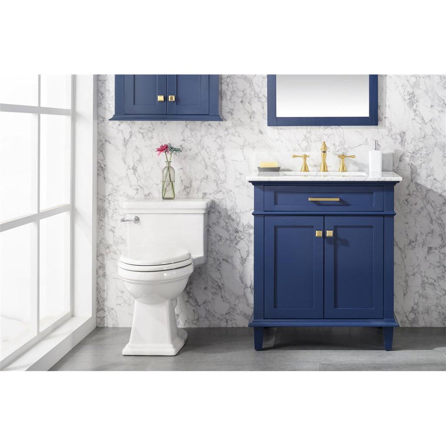 Legion Furniture WLF2230 30" Blue Freestanding Vanity With White Carrara Marble Top and White Ceramic Sink