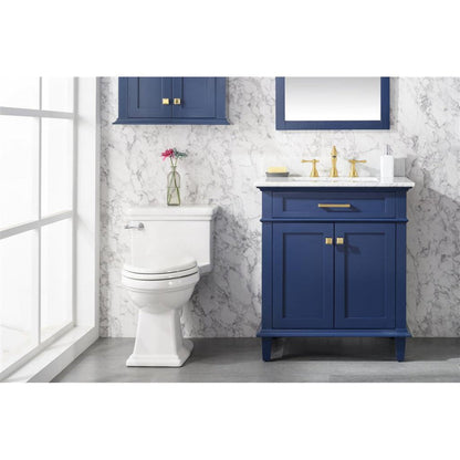 Legion Furniture WLF2230 30" Blue Freestanding Vanity With White Carrara Marble Top and White Ceramic Sink