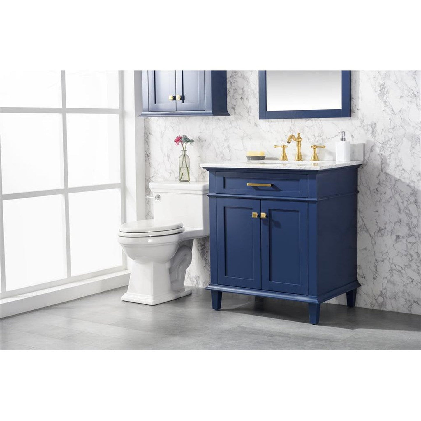 Legion Furniture WLF2230 30" Blue Freestanding Vanity With White Carrara Marble Top and White Ceramic Sink