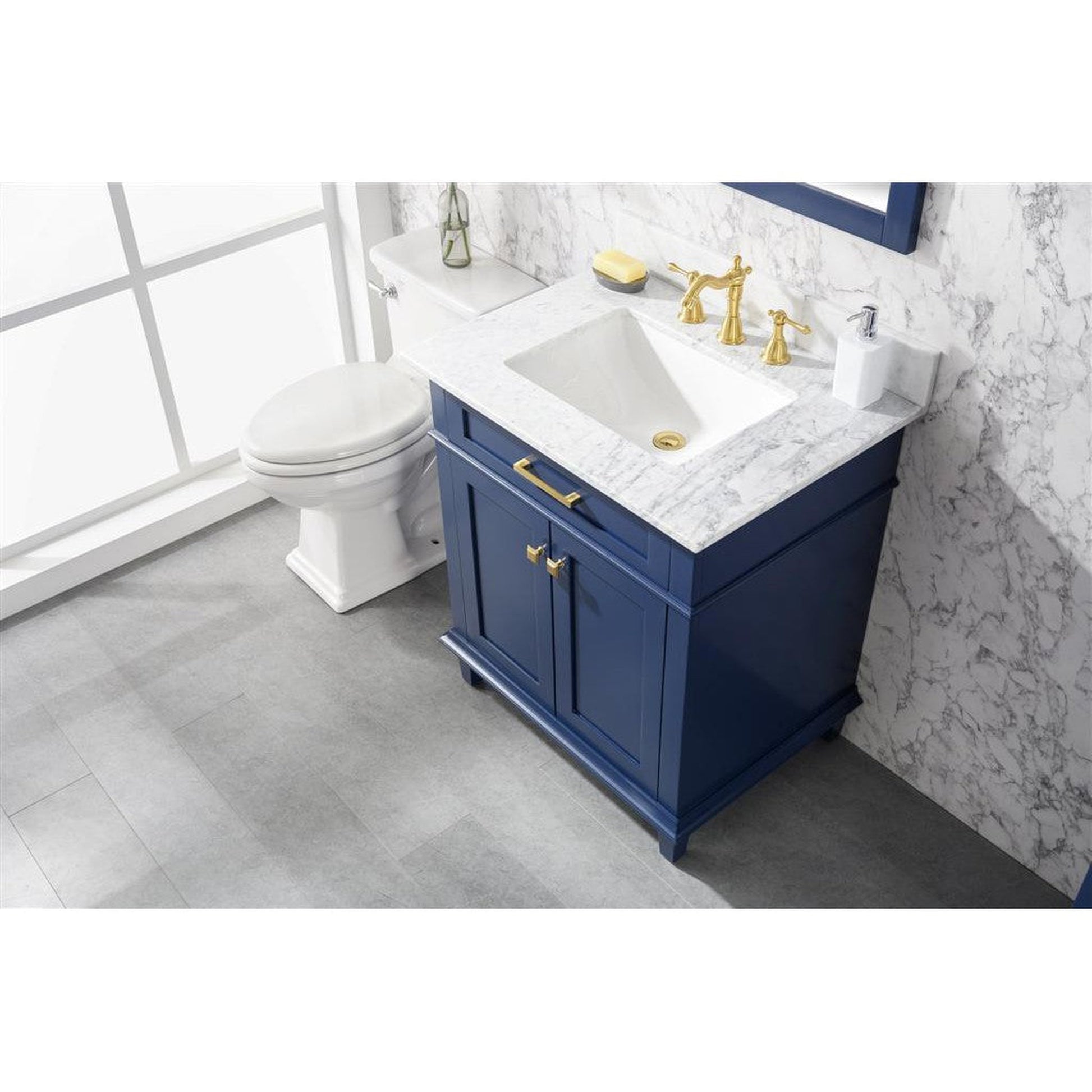 Legion Furniture WLF2230 30" Blue Freestanding Vanity With White Carrara Marble Top and White Ceramic Sink