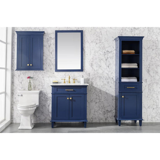 Legion Furniture WLF2230 30" Blue Freestanding Vanity With White Carrara Marble Top and White Ceramic Sink