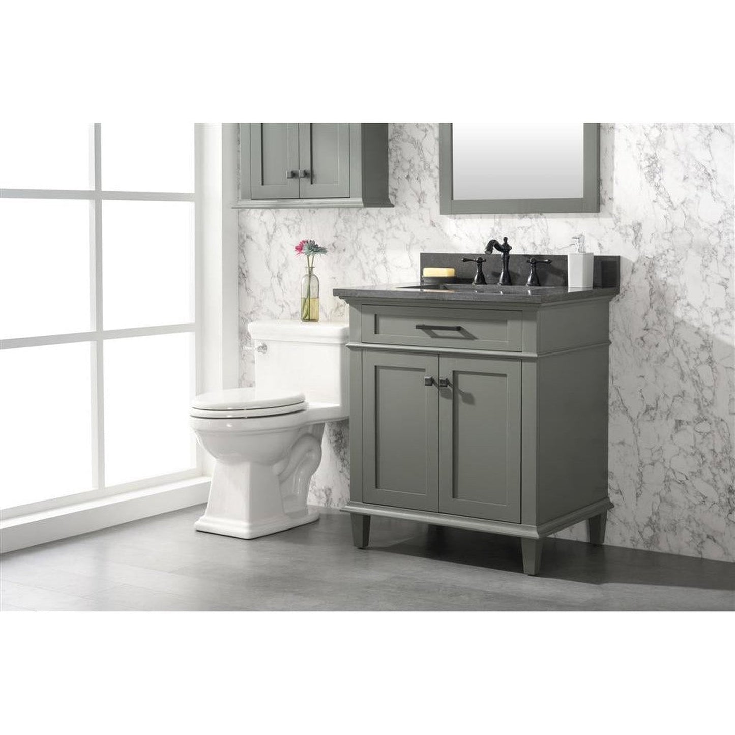 Legion Furniture WLF2230 30" Pewter Green Freestanding Vanity With Blue Lime Stone Top and White Ceramic Sink