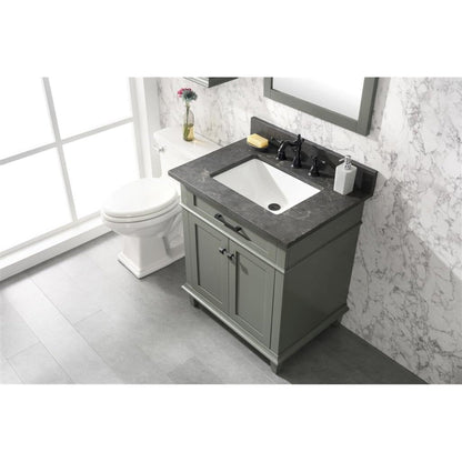 Legion Furniture WLF2230 30" Pewter Green Freestanding Vanity With Blue Lime Stone Top and White Ceramic Sink