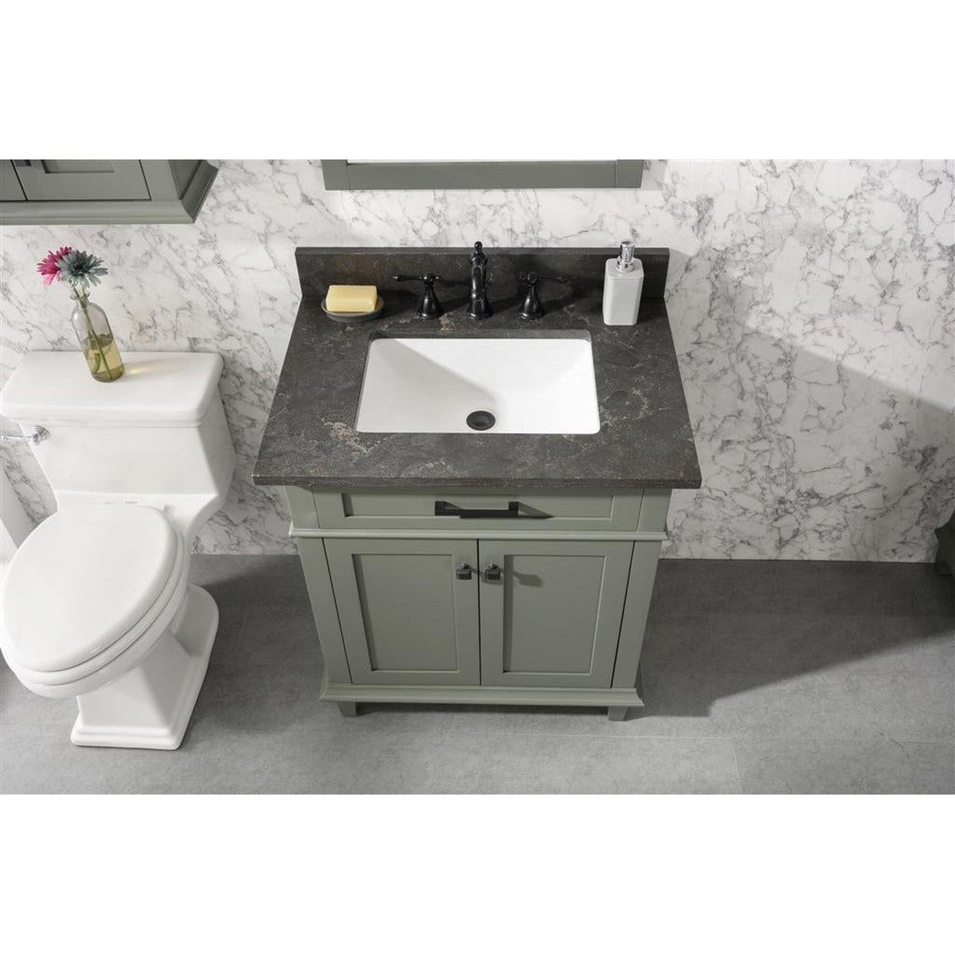 Legion Furniture WLF2230 30" Pewter Green Freestanding Vanity With Blue Lime Stone Top and White Ceramic Sink