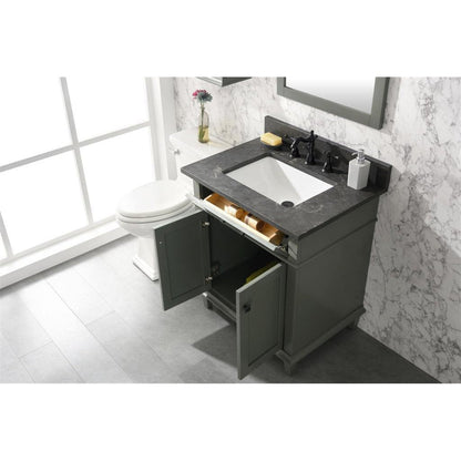 Legion Furniture WLF2230 30" Pewter Green Freestanding Vanity With Blue Lime Stone Top and White Ceramic Sink