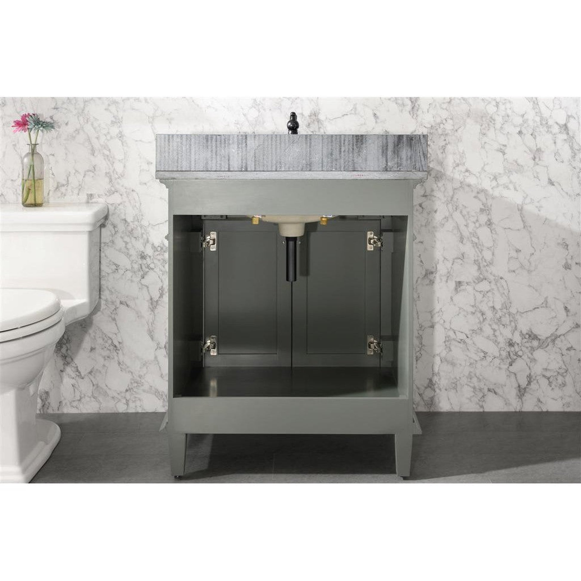 Legion Furniture WLF2230 30" Pewter Green Freestanding Vanity With Blue Lime Stone Top and White Ceramic Sink