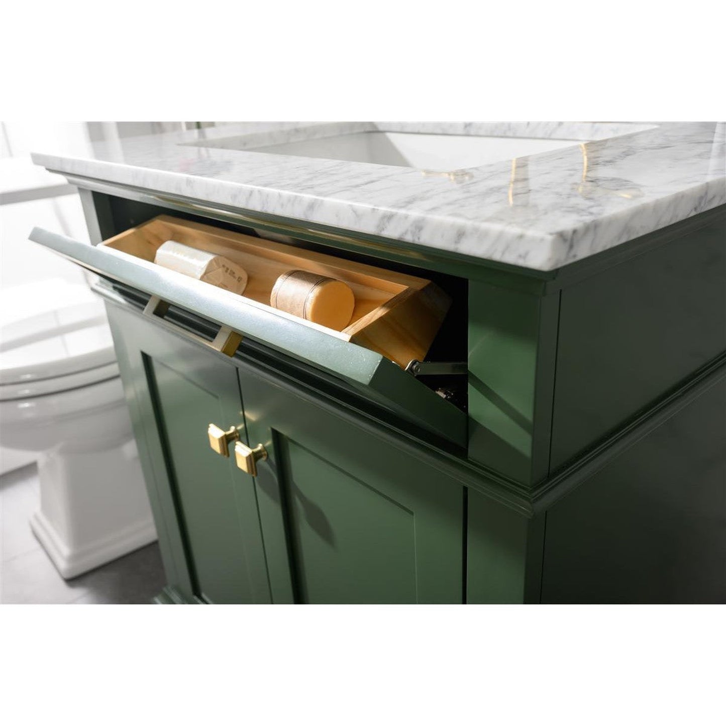 Legion Furniture WLF2230 30" Vogue Green Freestanding Vanity With White Carrara Marble Top and White Ceramic Sink