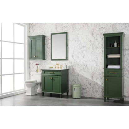 Legion Furniture WLF2230 30" Vogue Green Freestanding Vanity With White Carrara Marble Top and White Ceramic Sink