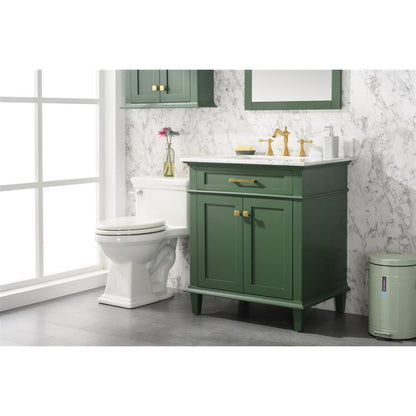 Legion Furniture WLF2230 30" Vogue Green Freestanding Vanity With White Carrara Marble Top and White Ceramic Sink