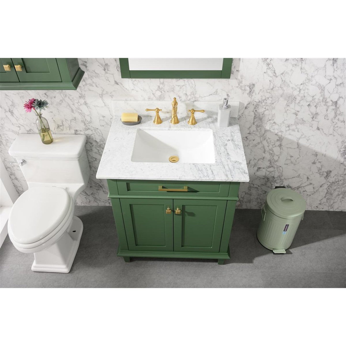 Legion Furniture WLF2230 30" Vogue Green Freestanding Vanity With White Carrara Marble Top and White Ceramic Sink