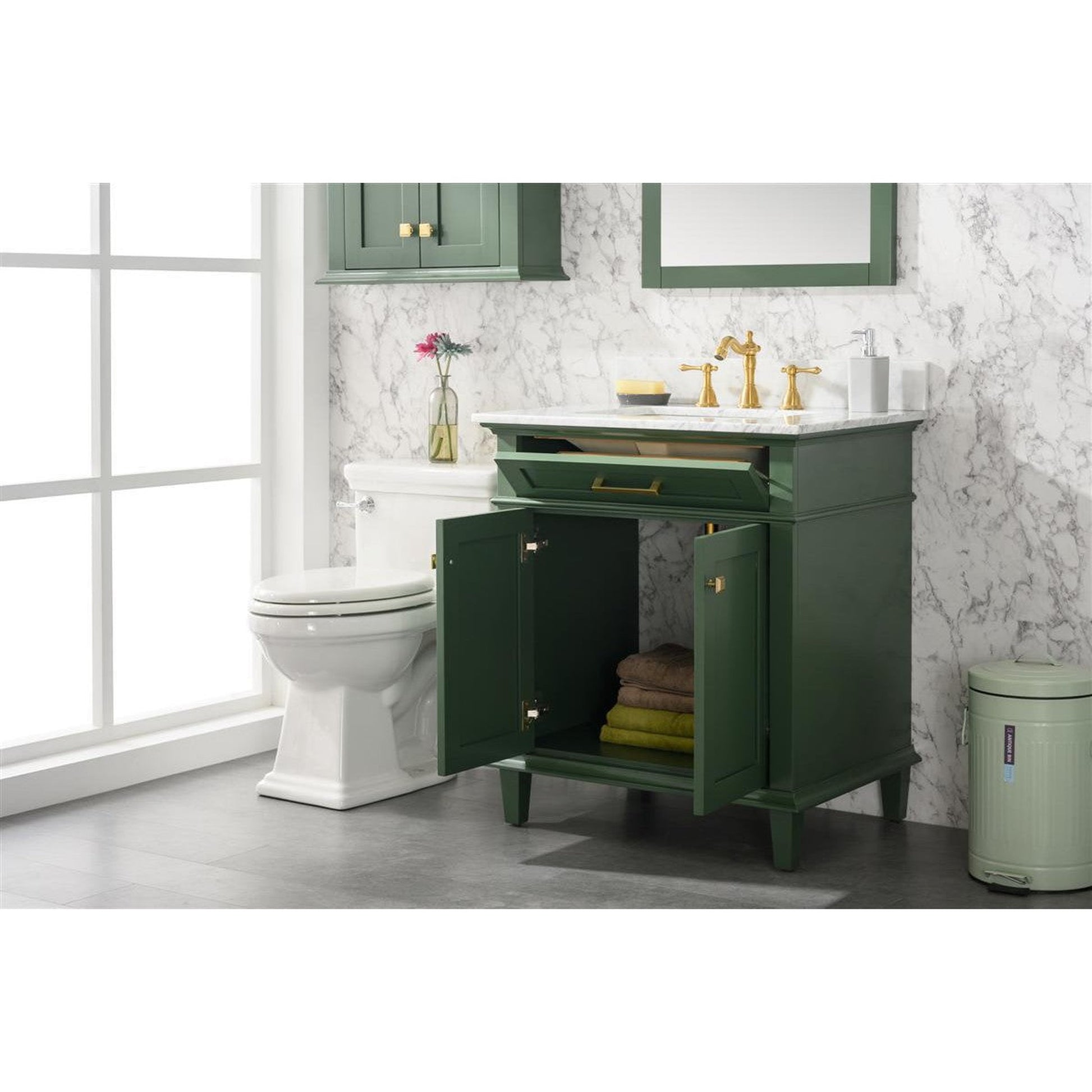 Legion Furniture WLF2230 30" Vogue Green Freestanding Vanity With White Carrara Marble Top and White Ceramic Sink