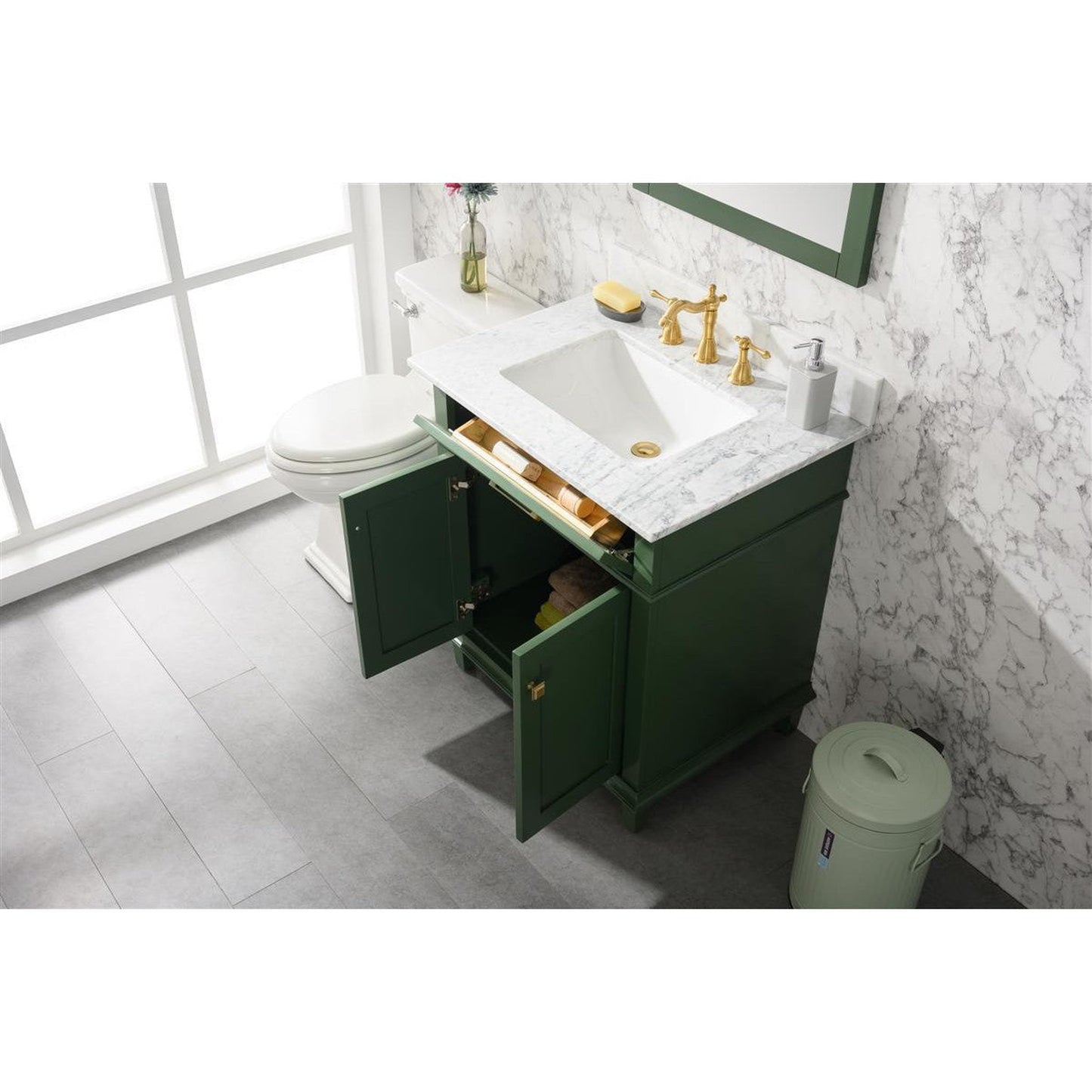 Legion Furniture WLF2230 30" Vogue Green Freestanding Vanity With White Carrara Marble Top and White Ceramic Sink