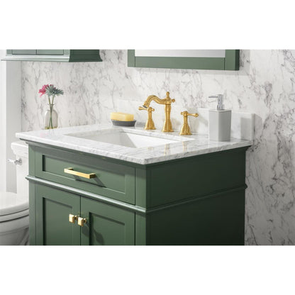 Legion Furniture WLF2230 30" Vogue Green Freestanding Vanity With White Carrara Marble Top and White Ceramic Sink