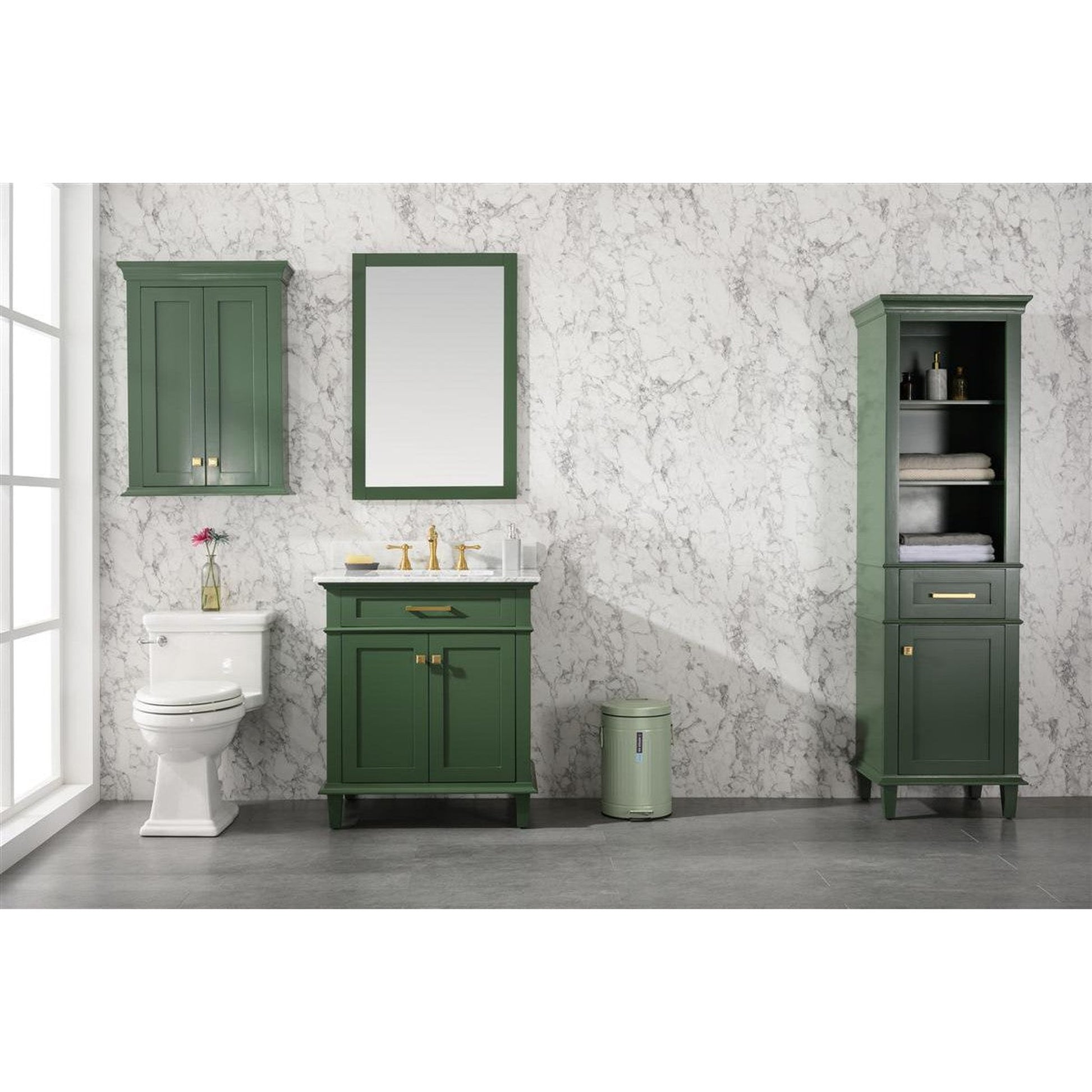 Legion Furniture WLF2230 30" Vogue Green Freestanding Vanity With White Carrara Marble Top and White Ceramic Sink