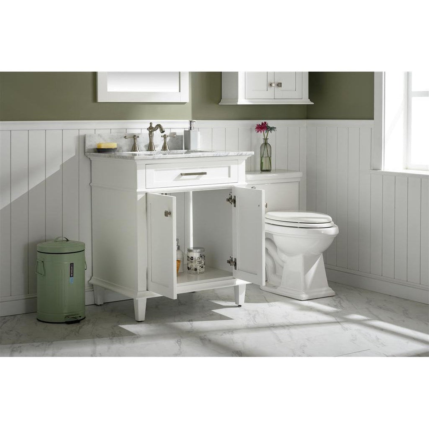 Legion Furniture WLF2230 30" White Freestanding Vanity With White Carrara Marble Top and White Ceramic Sink