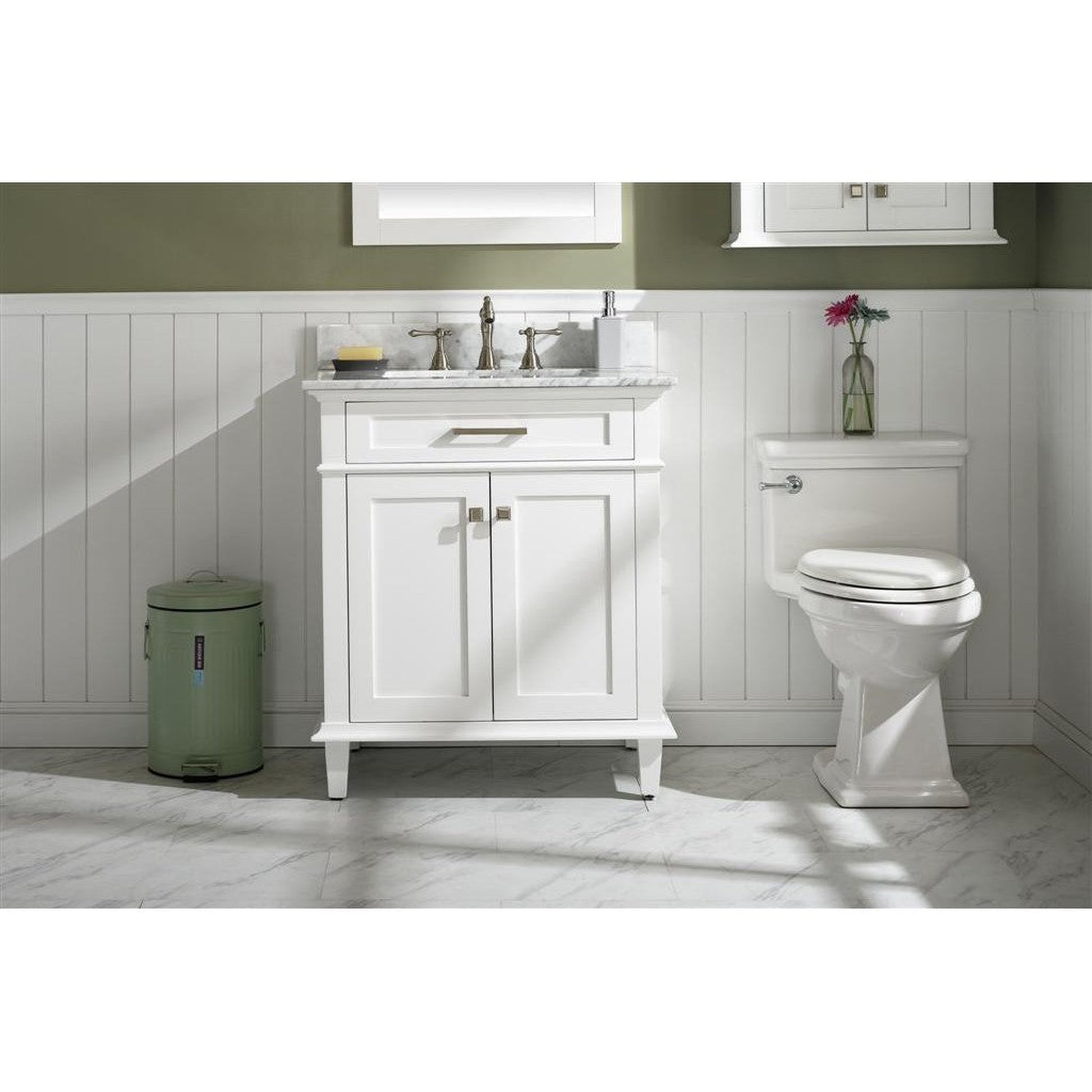 Legion Furniture WLF2230 30" White Freestanding Vanity With White Carrara Marble Top and White Ceramic Sink