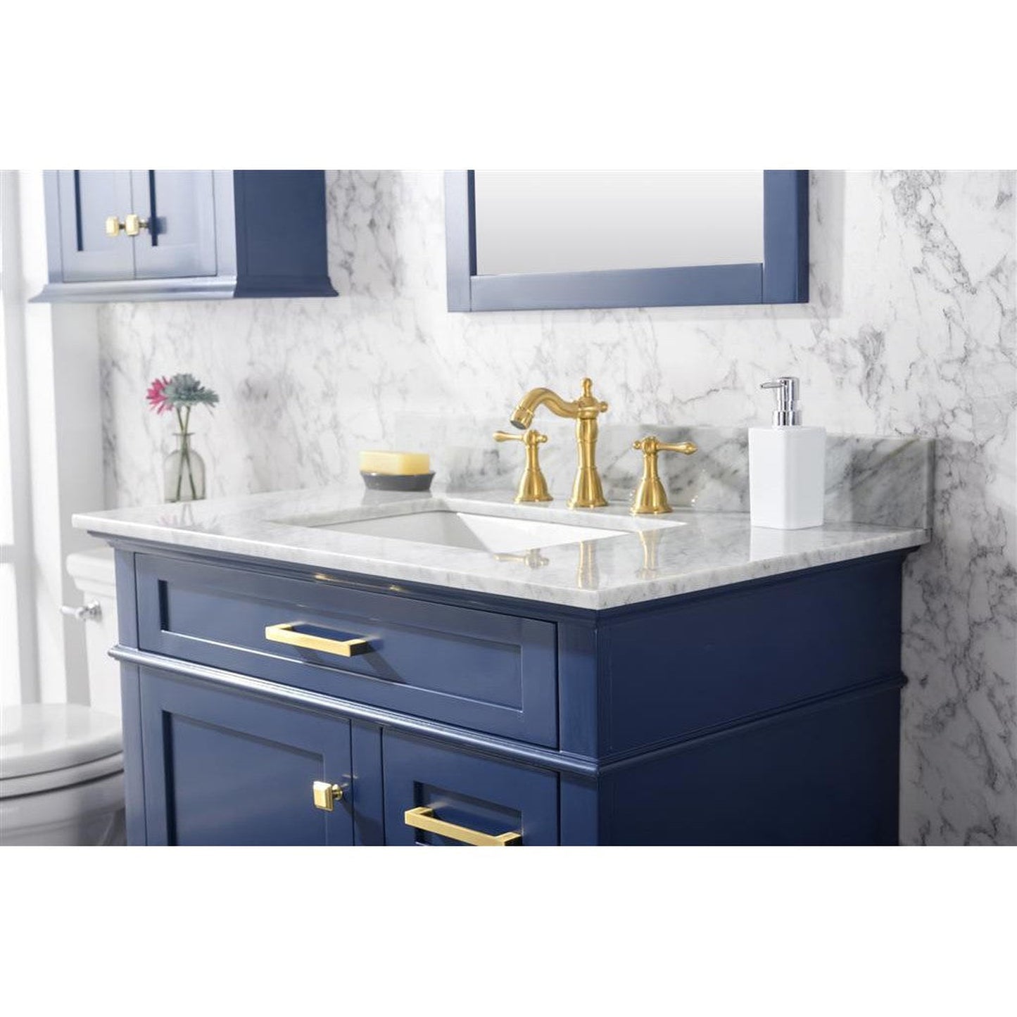 Legion Furniture WLF2236 36" Blue Freestanding Vanity With White Carrara Marble Top and White Ceramic Sink