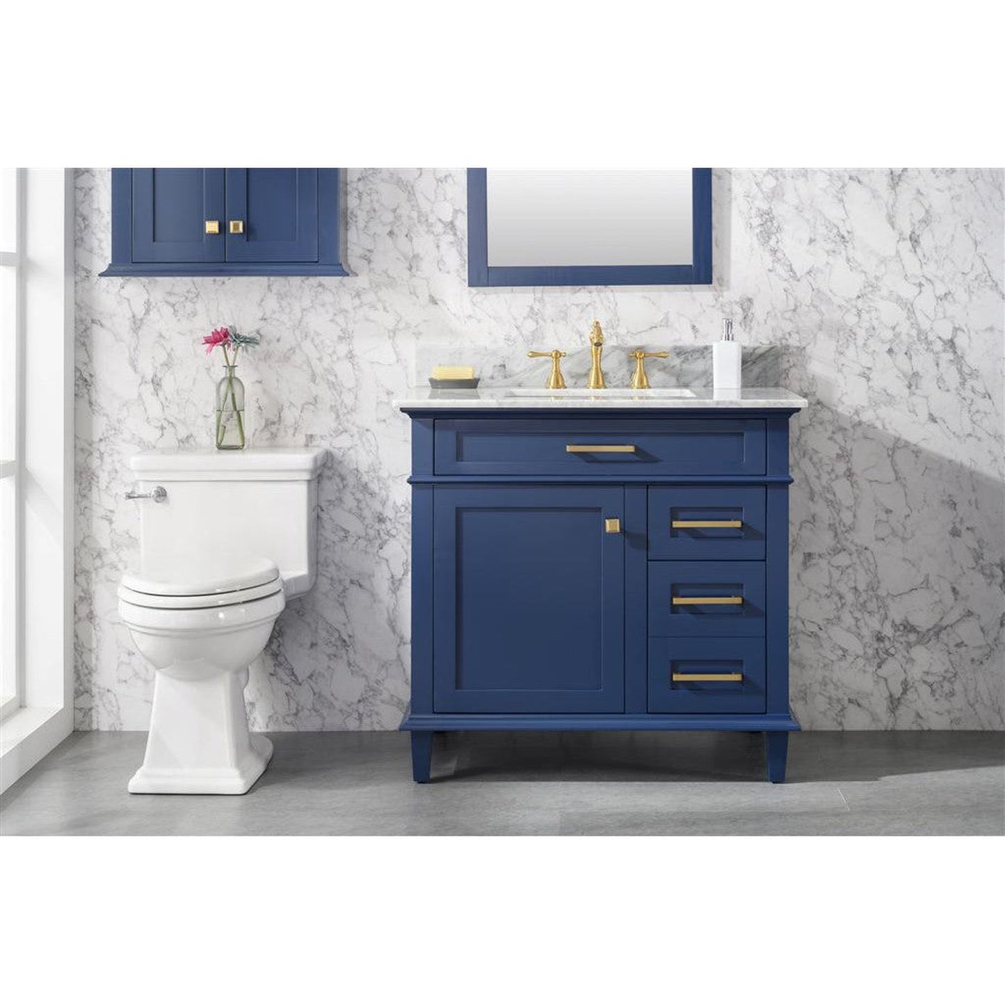 Legion Furniture WLF2236 36" Blue Freestanding Vanity With White Carrara Marble Top and White Ceramic Sink