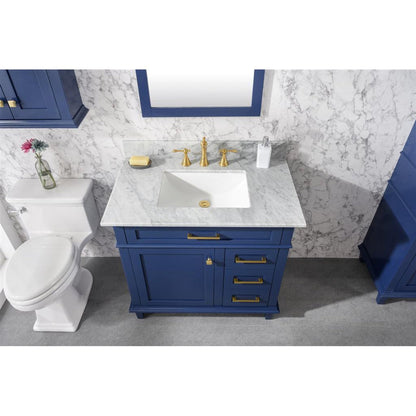 Legion Furniture WLF2236 36" Blue Freestanding Vanity With White Carrara Marble Top and White Ceramic Sink