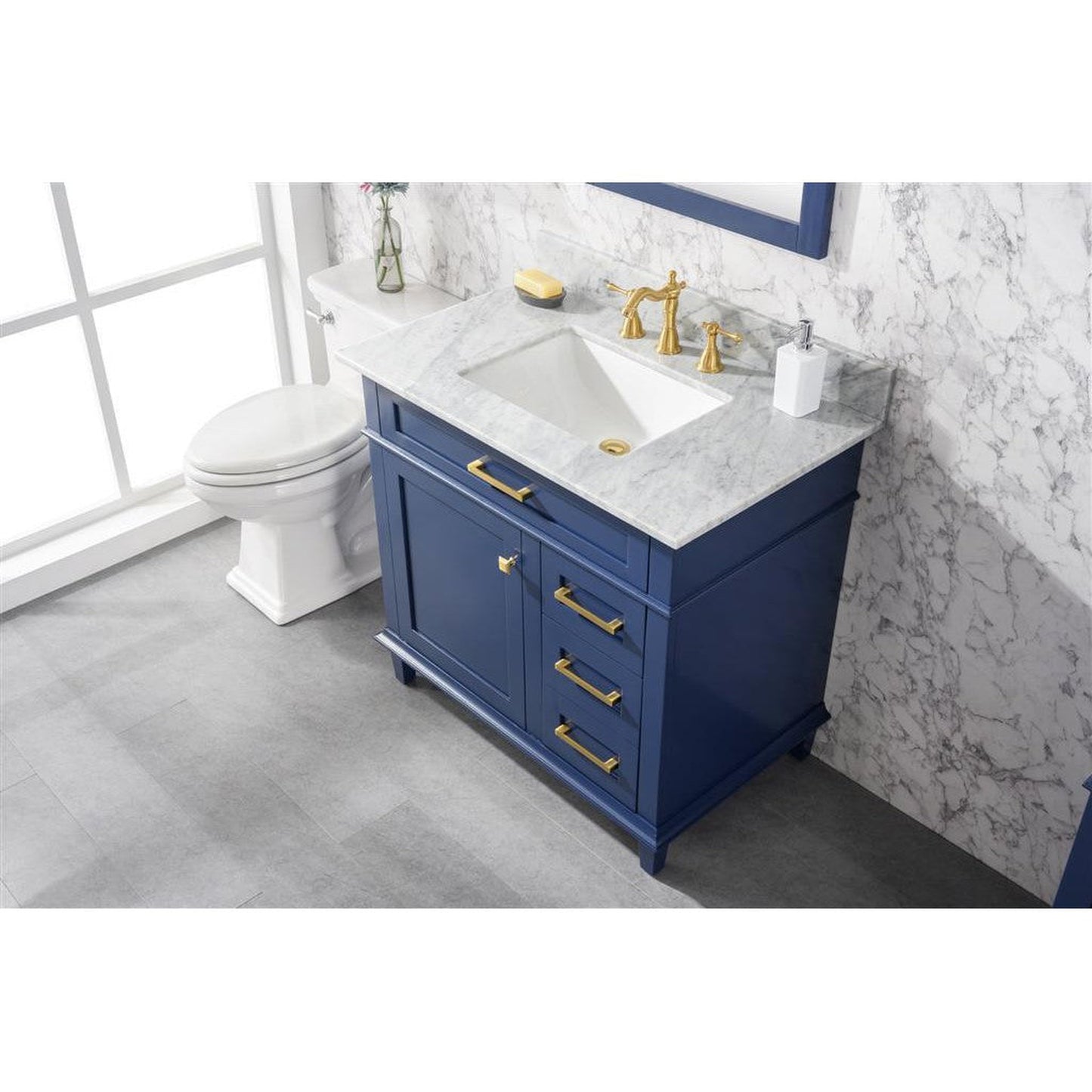 Legion Furniture WLF2236 36" Blue Freestanding Vanity With White Carrara Marble Top and White Ceramic Sink