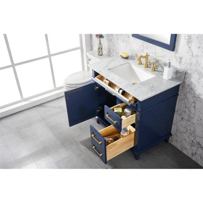 Legion Furniture WLF2236 36" Blue Freestanding Vanity With White Carrara Marble Top and White Ceramic Sink