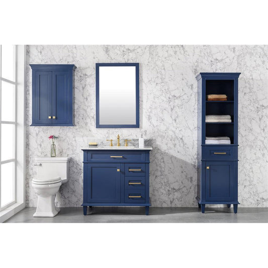 Legion Furniture WLF2236 36" Blue Freestanding Vanity With White Carrara Marble Top and White Ceramic Sink