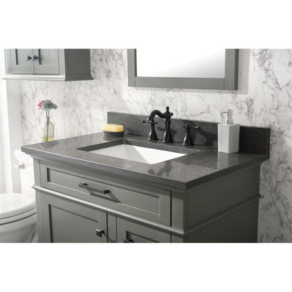 Legion Furniture WLF2236 36" Pewter Green Freestanding Vanity With Blue Lime Stone Top and White Ceramic Sink