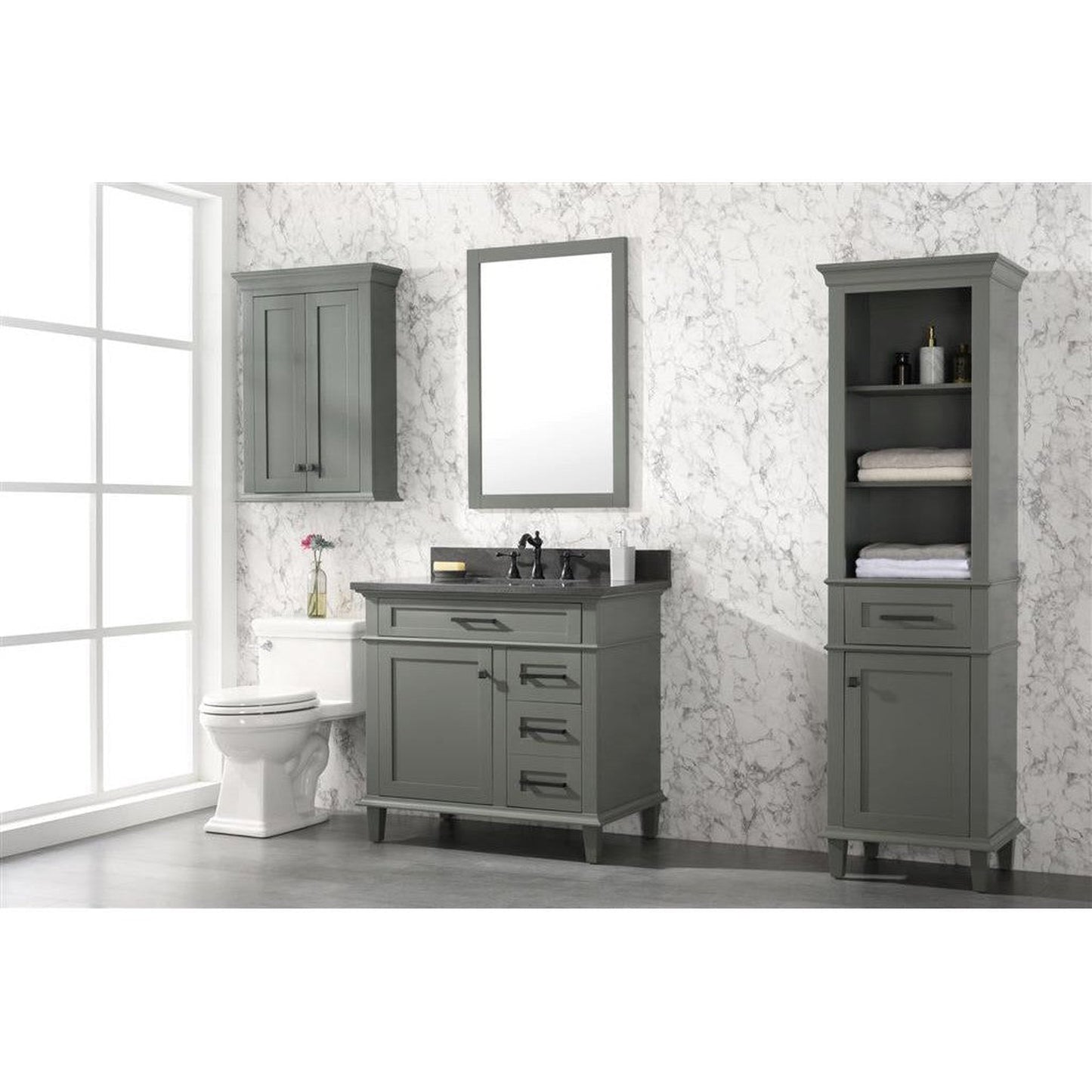 Legion Furniture WLF2236 36" Pewter Green Freestanding Vanity With Blue Lime Stone Top and White Ceramic Sink