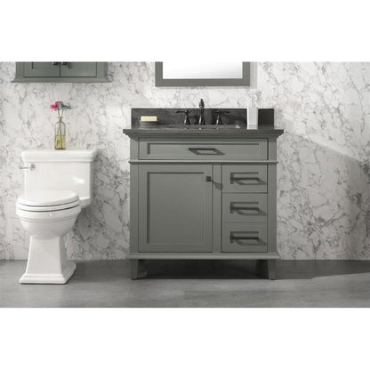 Legion Furniture WLF2236 36" Pewter Green Freestanding Vanity With Blue Lime Stone Top and White Ceramic Sink