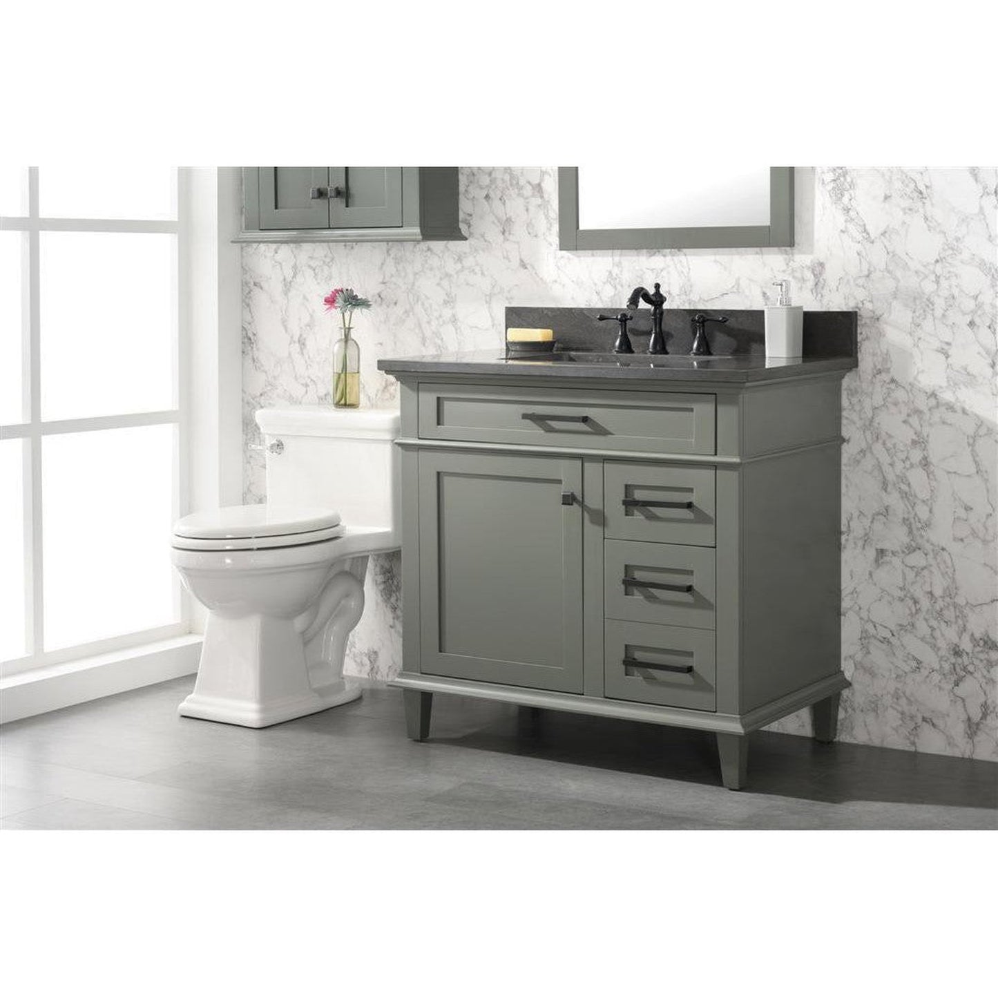 Legion Furniture WLF2236 36" Pewter Green Freestanding Vanity With Blue Lime Stone Top and White Ceramic Sink