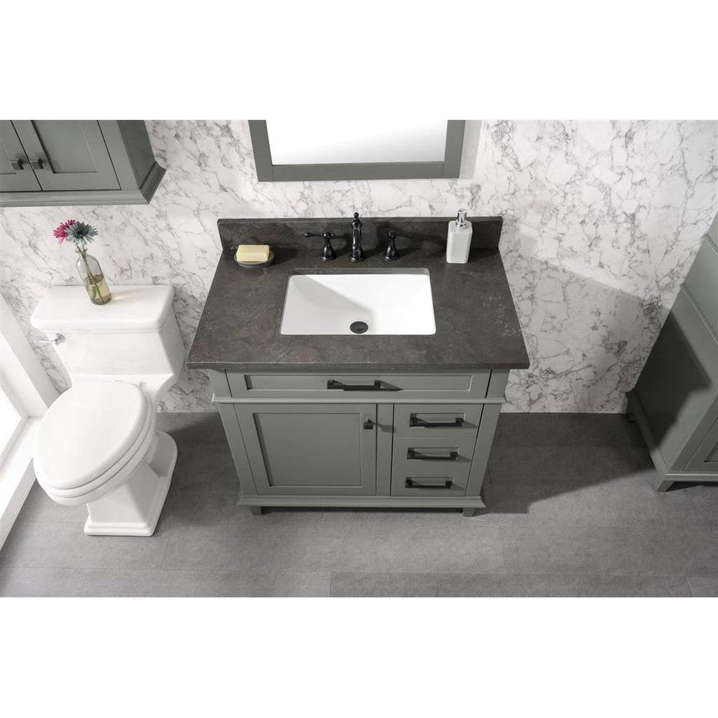 Legion Furniture WLF2236 36" Pewter Green Freestanding Vanity With Blue Lime Stone Top and White Ceramic Sink