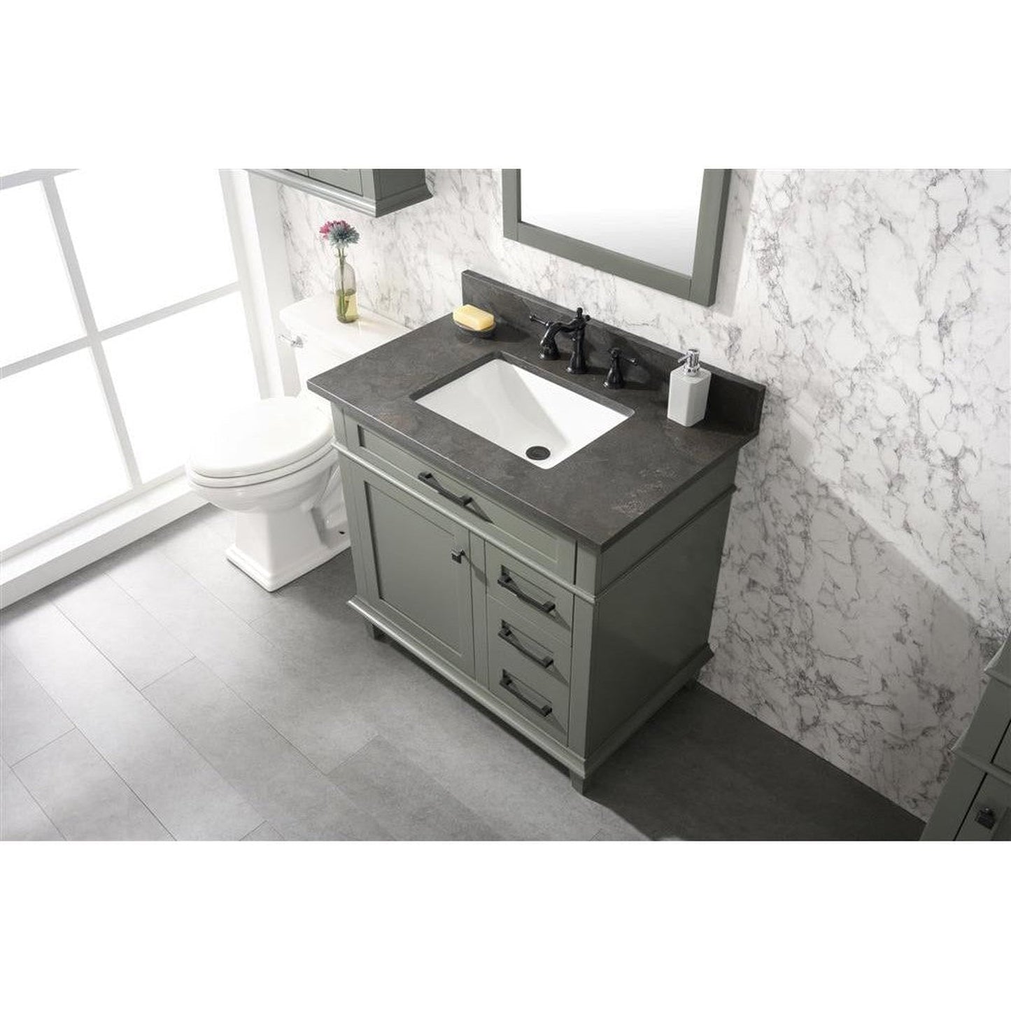 Legion Furniture WLF2236 36" Pewter Green Freestanding Vanity With Blue Lime Stone Top and White Ceramic Sink