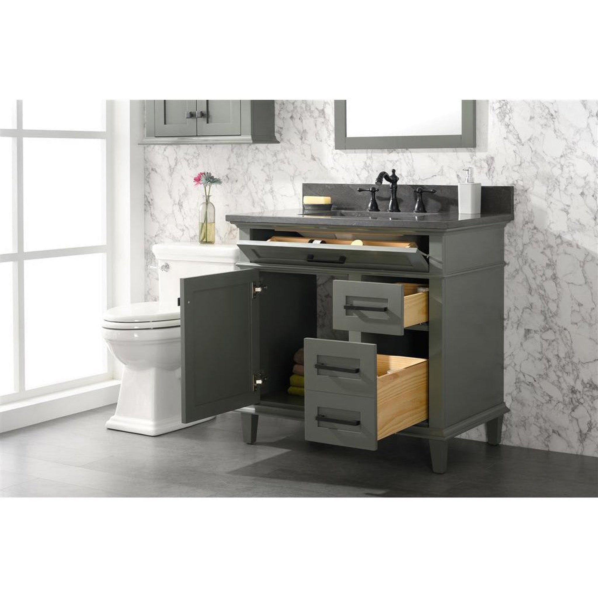 Legion Furniture WLF2236 36" Pewter Green Freestanding Vanity With Blue Lime Stone Top and White Ceramic Sink