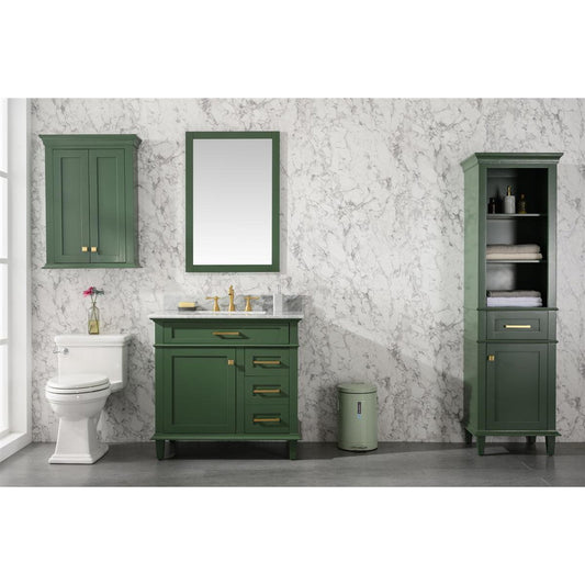 Legion Furniture WLF2236 36" Vogue Green Freestanding Vanity With White Carrara Marble Top and White Ceramic Sink