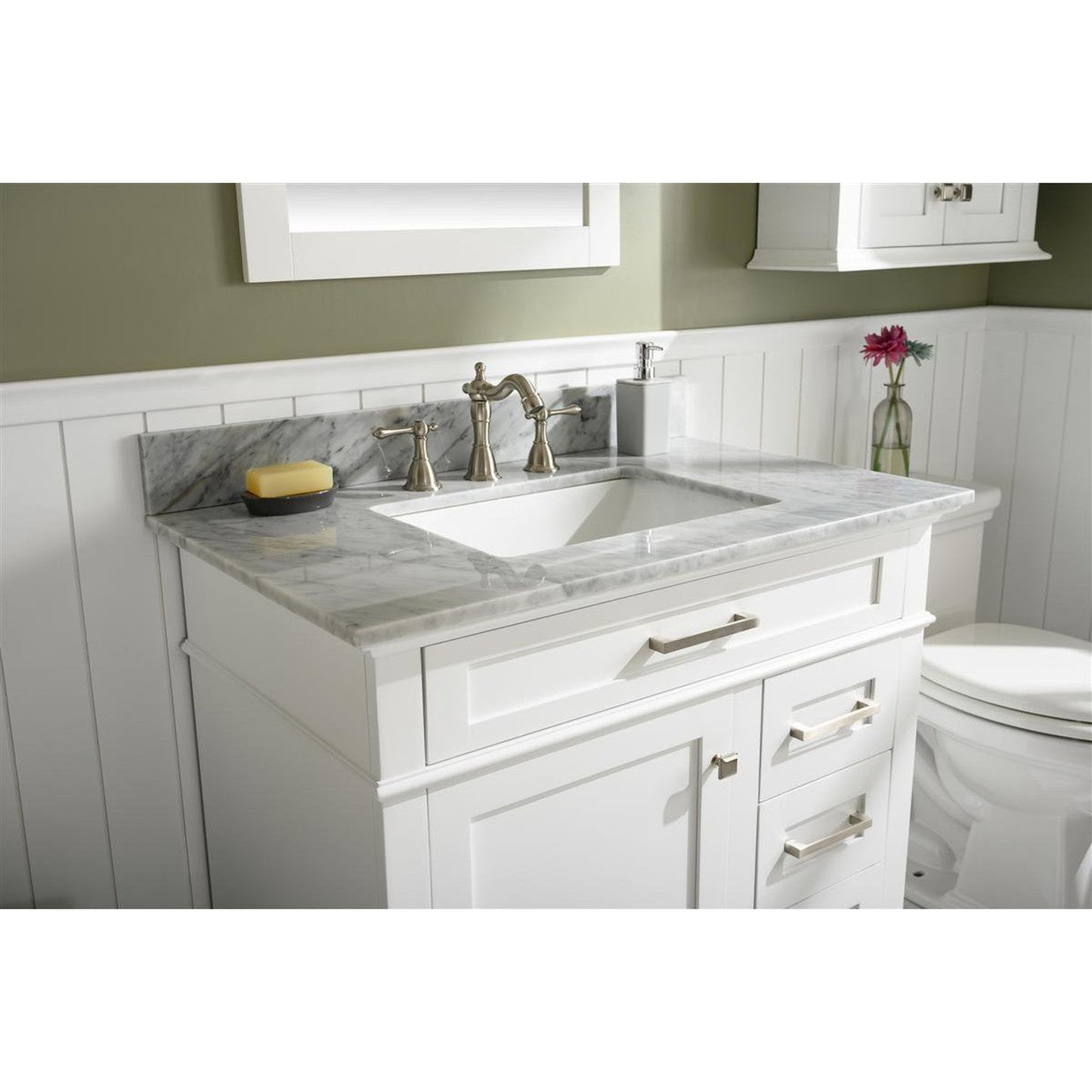 Legion Furniture WLF2236 36" White Freestanding Vanity With White Carrara Marble Top and White Ceramic Sink