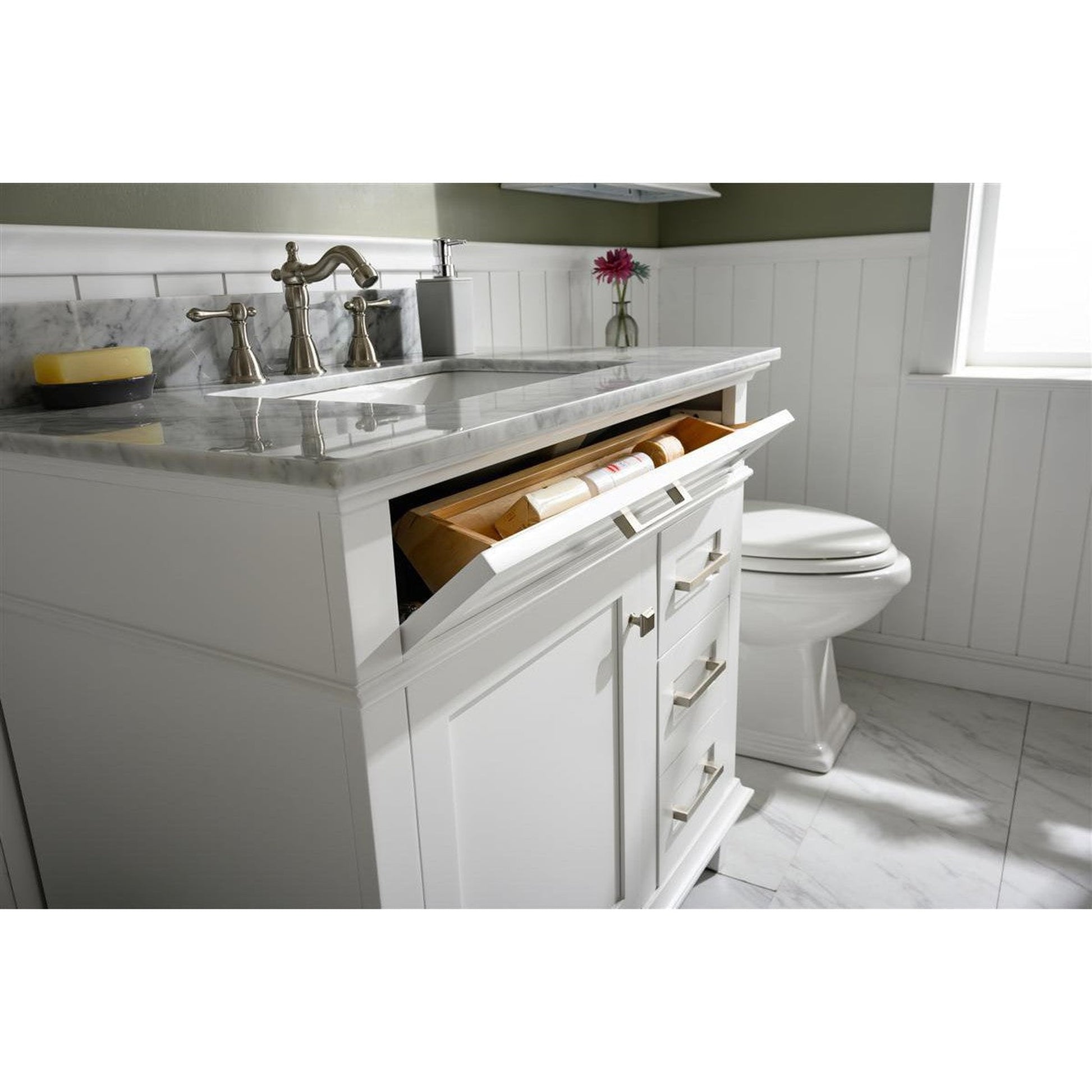 Legion Furniture WLF2236 36" White Freestanding Vanity With White Carrara Marble Top and White Ceramic Sink