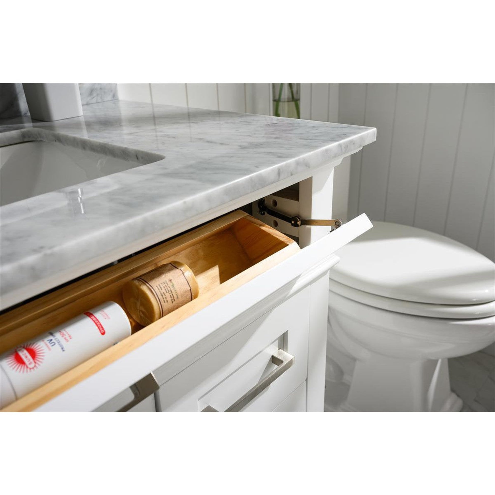 Legion Furniture WLF2236 36" White Freestanding Vanity With White Carrara Marble Top and White Ceramic Sink