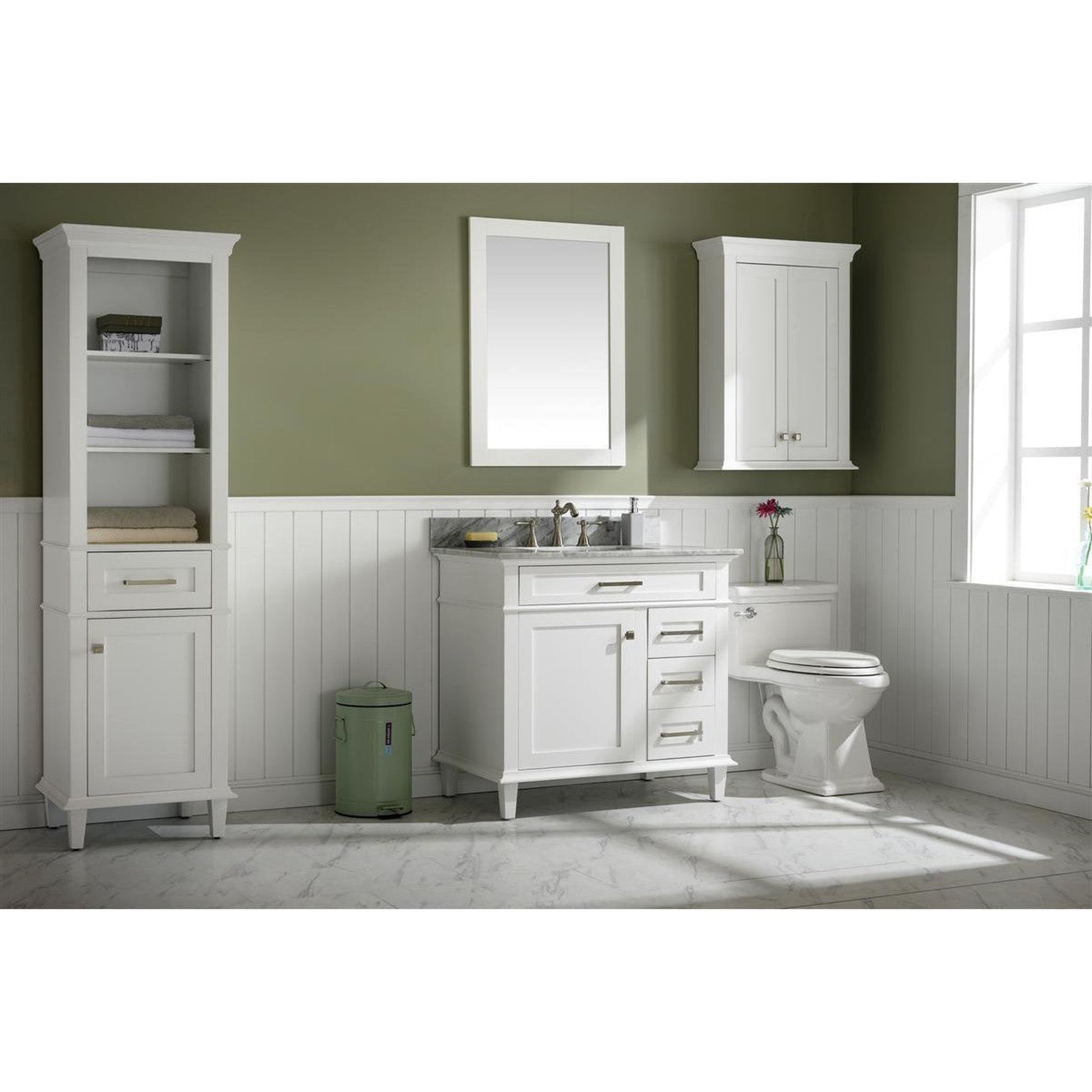 Legion Furniture WLF2236 36" White Freestanding Vanity With White Carrara Marble Top and White Ceramic Sink