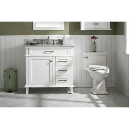 Legion Furniture WLF2236 36" White Freestanding Vanity With White Carrara Marble Top and White Ceramic Sink