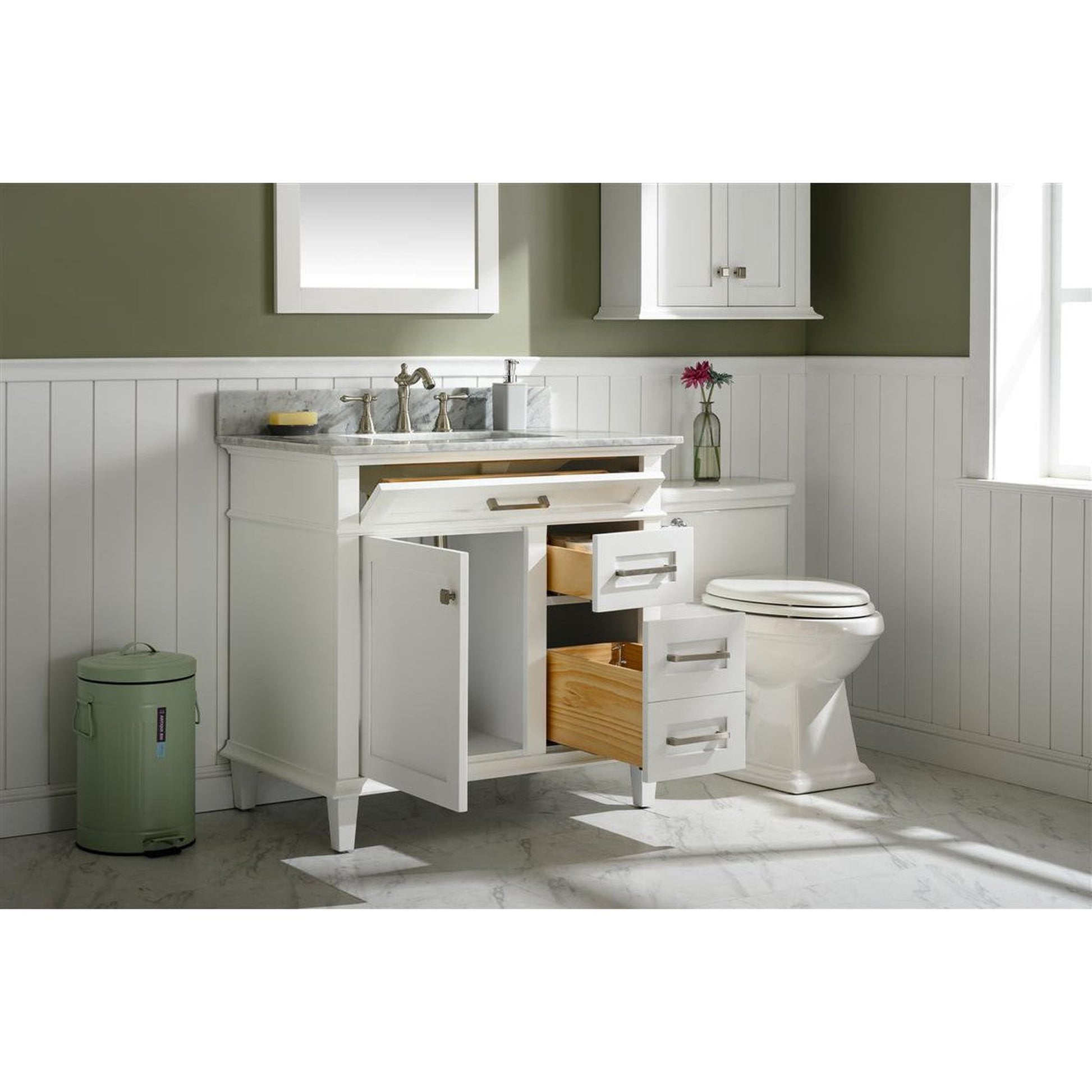 Legion Furniture WLF2236 36" White Freestanding Vanity With White Carrara Marble Top and White Ceramic Sink