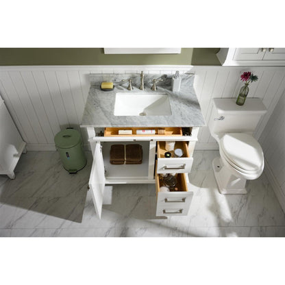 Legion Furniture WLF2236 36" White Freestanding Vanity With White Carrara Marble Top and White Ceramic Sink