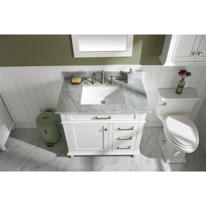 Legion Furniture WLF2236 36" White Freestanding Vanity With White Carrara Marble Top and White Ceramic Sink