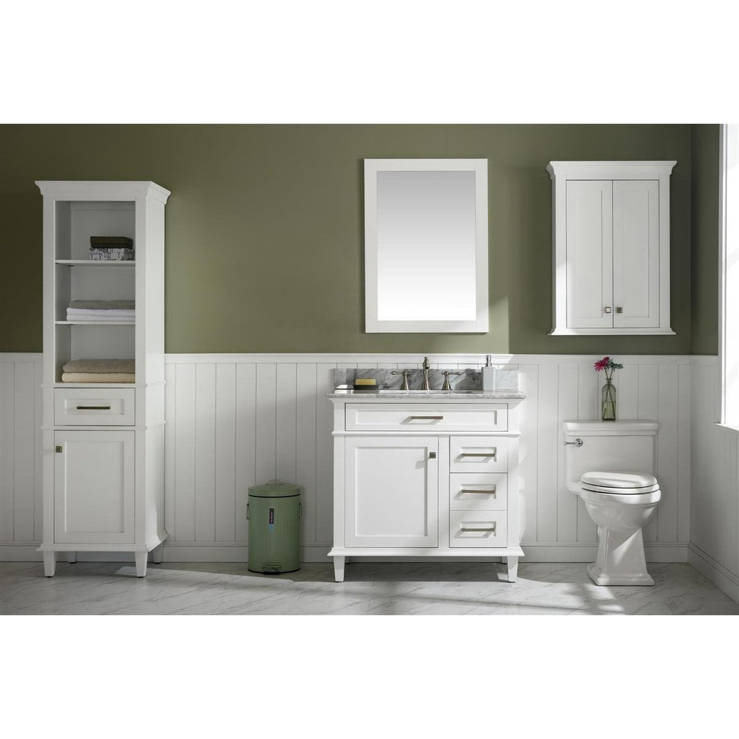 Legion Furniture WLF2236 36" White Freestanding Vanity With White Carrara Marble Top and White Ceramic Sink