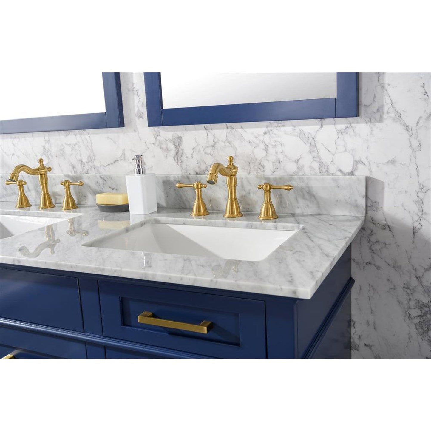 Legion Furniture WLF2254 54" Blue Freestanding Vanity With White Carrara Marble Top and Double White Ceramic Sink